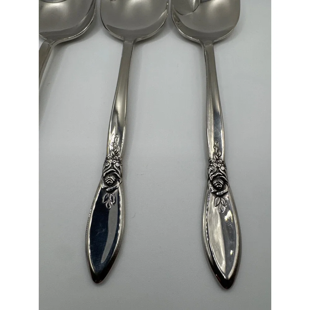 Oneida Community Stainless Spring Rose Teaspoons Set of 4 Glossy Floral 6in